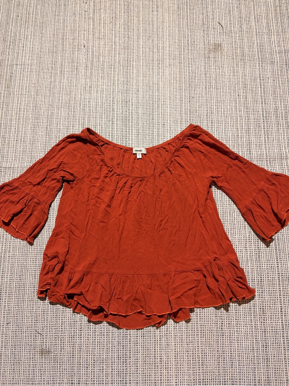 MERAKI Women's Burnt Orange Flowy Flare Sleeve Top Size M